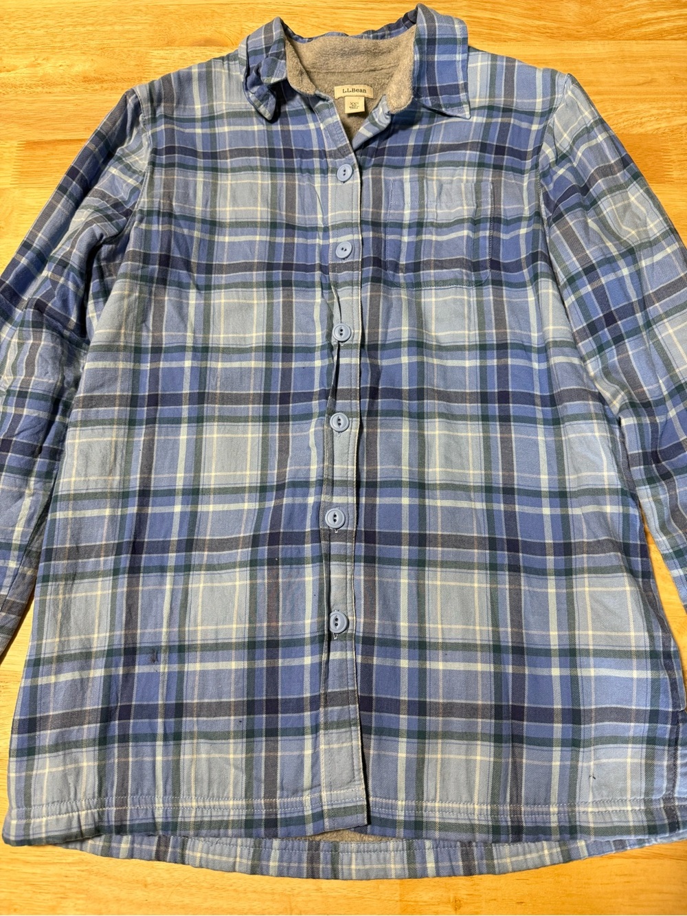 L.L.Bean Plaid Fleece Lined Shirt Jacket Shacket Blue Plaid XXS Regular